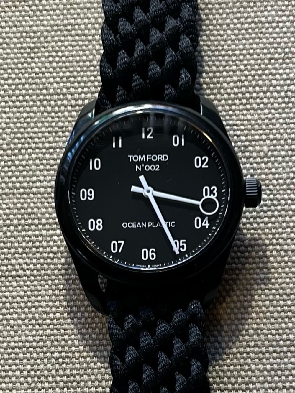Tom Ford Ocean Pladtics Watch With 40mm Black Face & Black Fabric Band